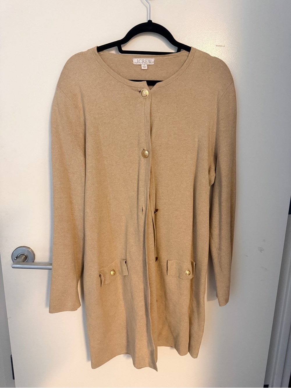 J.Crew Camel Longline Gold Button Cardigan Sweater